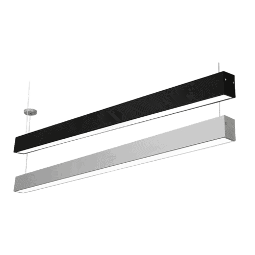 LED commercial pendant lights in black, white, and gray, designed for professional lighting solutions.