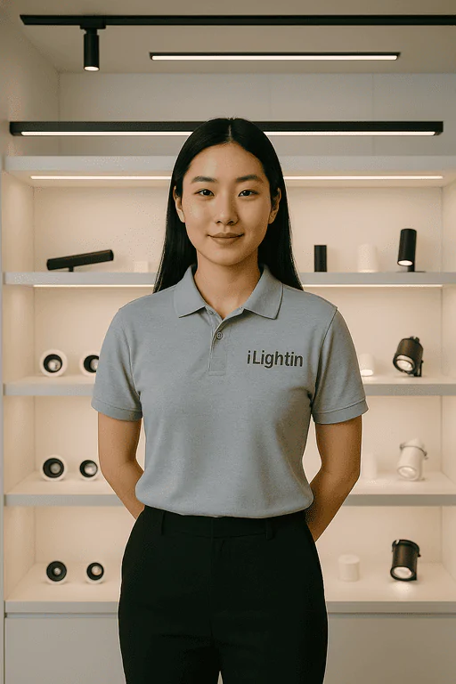ILightin professional commercial lighting representative in showroom.
