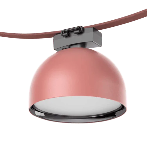 Modern pink pendant commercial lighting fixture with a sleek design.