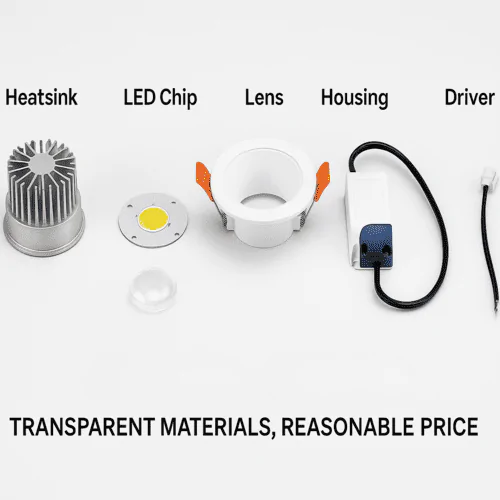 High-performance LED chip and lens components for professional commercial lighting solutions.