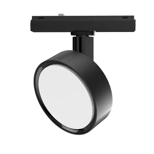 Adjustable black LED track light for commercial lighting applications.