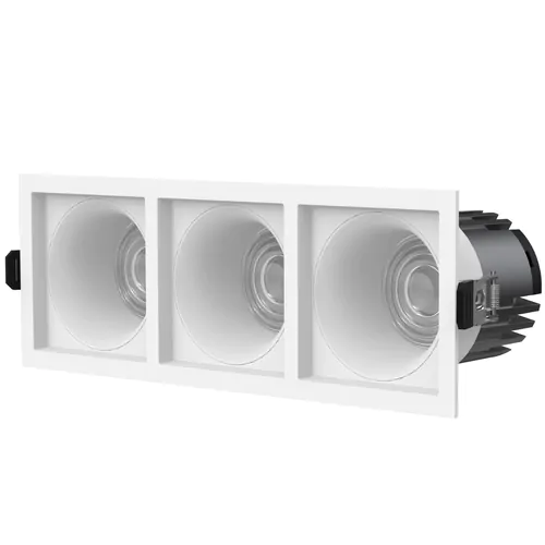 High-quality commercial LED spotlight with three adjustable lenses for professional lighting applications.