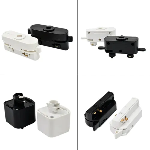 Small LED control switches in black and white for commercial lighting systems.