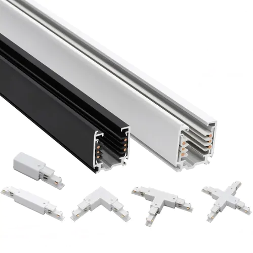 Aluminum LED profile channels with connectors for commercial lighting solutions.