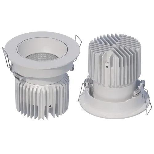 High-quality professional LED recessed downlights with heat sinks for commercial lighting applications.
