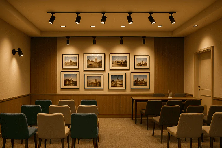 Smart LED ceiling tracks for professional commercial lighting in conference rooms and offices.