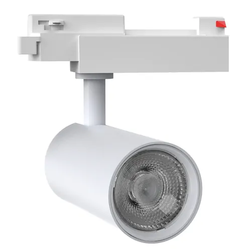 Bright white professional LED track lighting fixture for commercial spaces.
