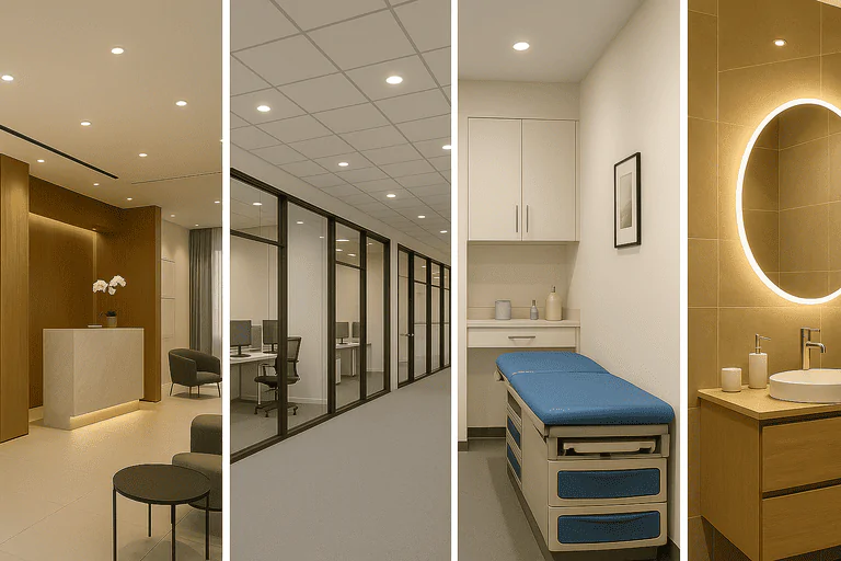 Modern office and medical interior lighting solutions for professional spaces in China.